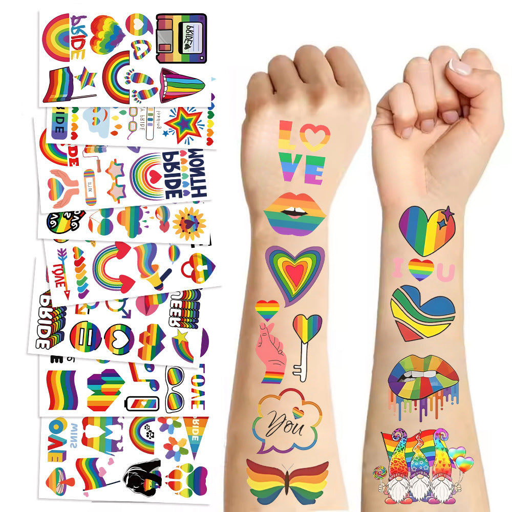 Wholesale 10pcs/Pack New Cartoon Rainbow Series Tattoo Stickers Waterproof Party Gifts Funny Fun Face Stickers
