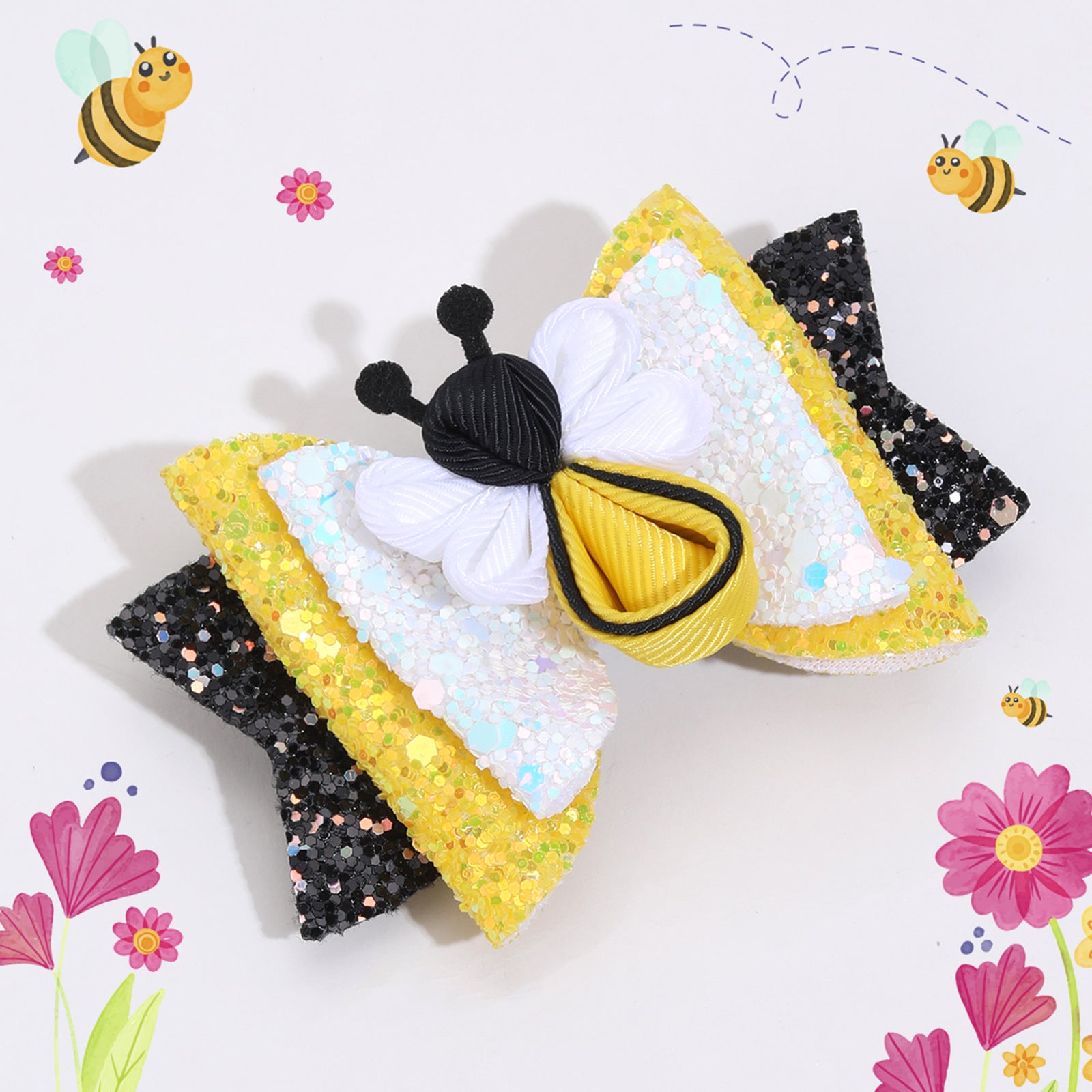 Wholesale 20pcs/pack children' s hair accessories all-match fresh hairpin cute bee ribbon bow hairpin