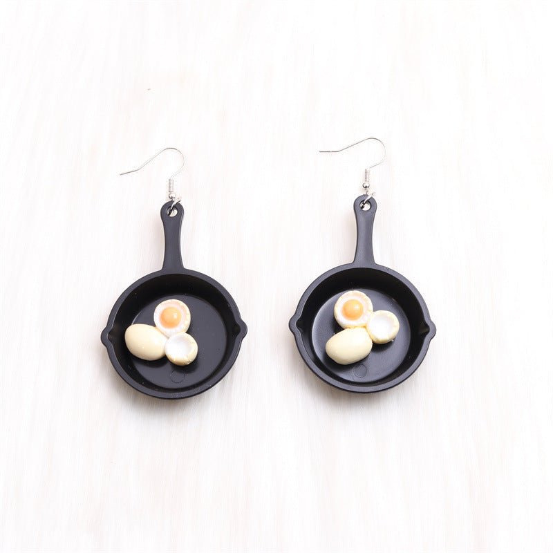 Wholesale Flat Bottomed Pot, Poached Eggs, Acrylic Earrings
