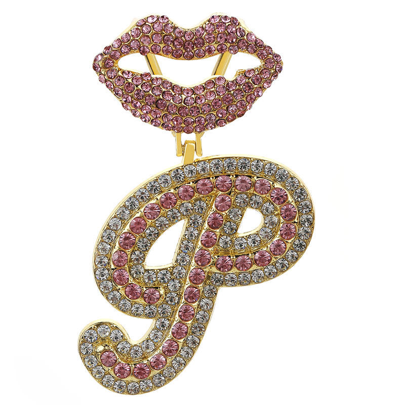 Wholesale Full Diamond Lips 26 Letters Pendant Necklace