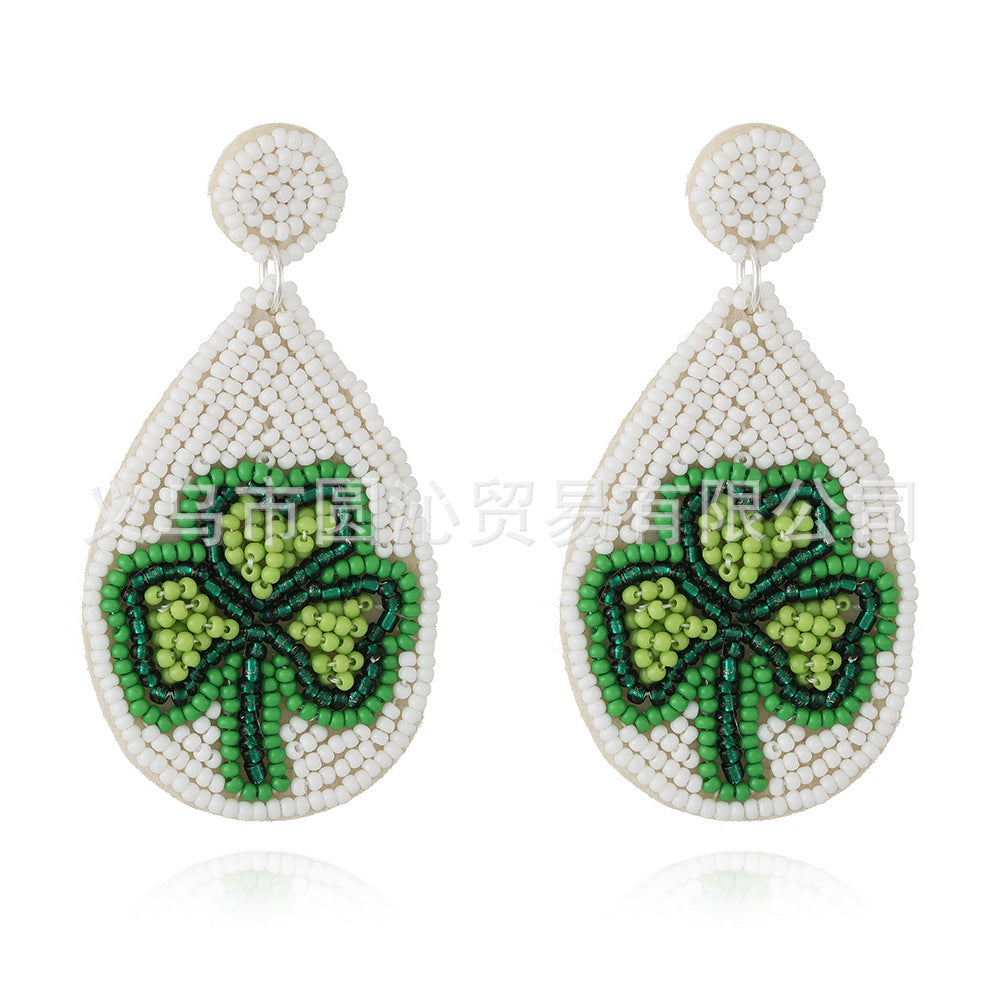 Wholesale San Pa Festival Clover Fabric Rice Bead Festival Hand-sewn Earrings