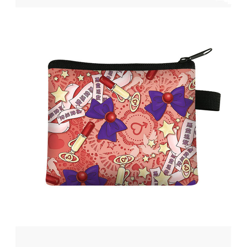 Wholesale Polyester Lipstick Bowknot Printing Kids Coin Purse Ladies Storage Bag