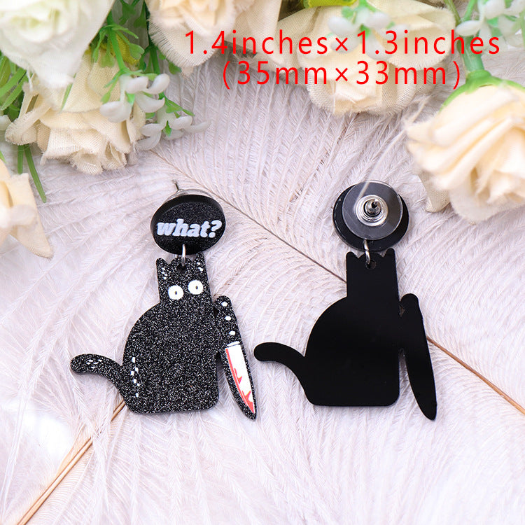 Wholesale 5pairs/pack Black Cat Halloween Acrylic Earrings