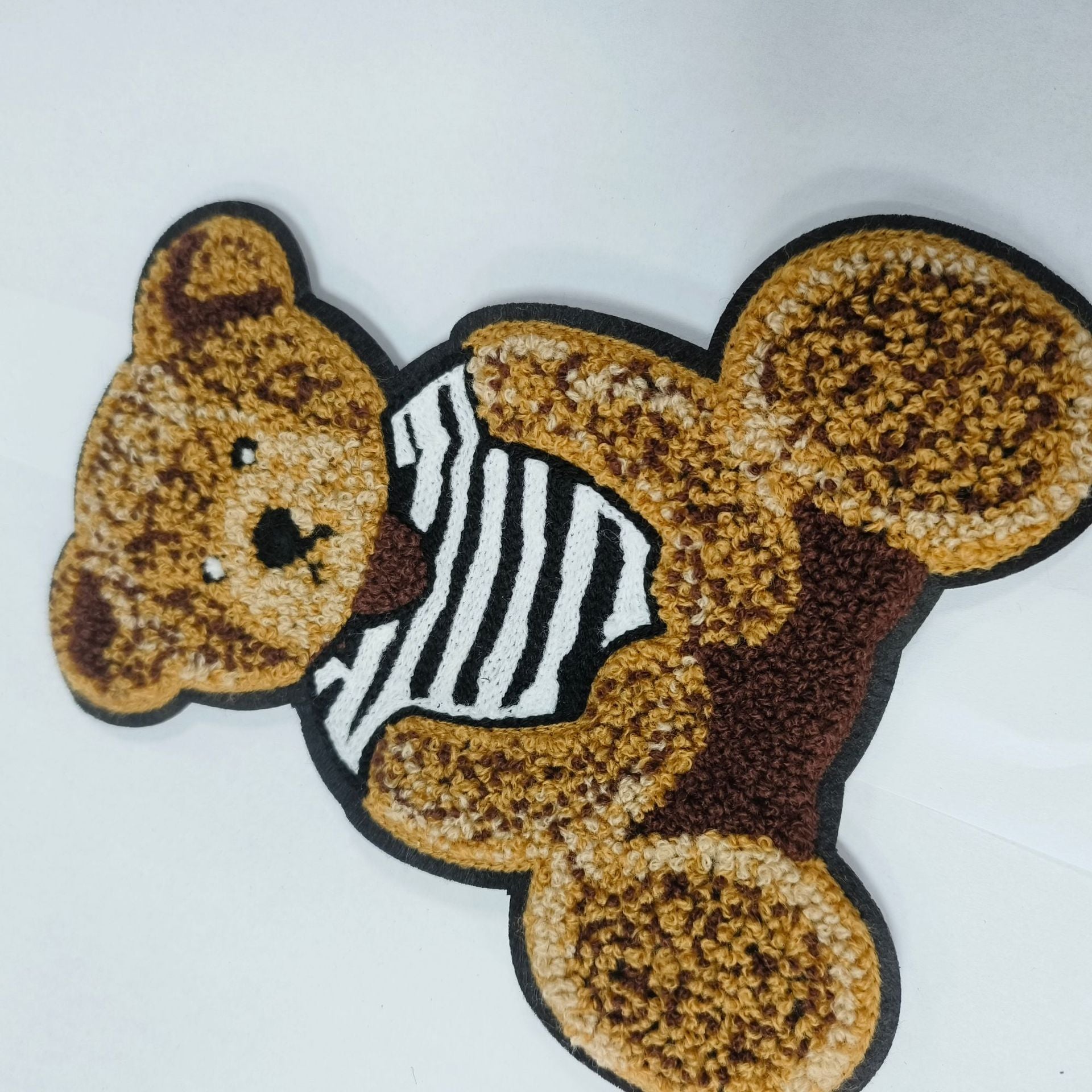 Wholesale Towel Embroidered Cute Bear Patch Black White Stripe Design Decorative Clothing Accent For Coats Everyday Gift And Resale Accessory