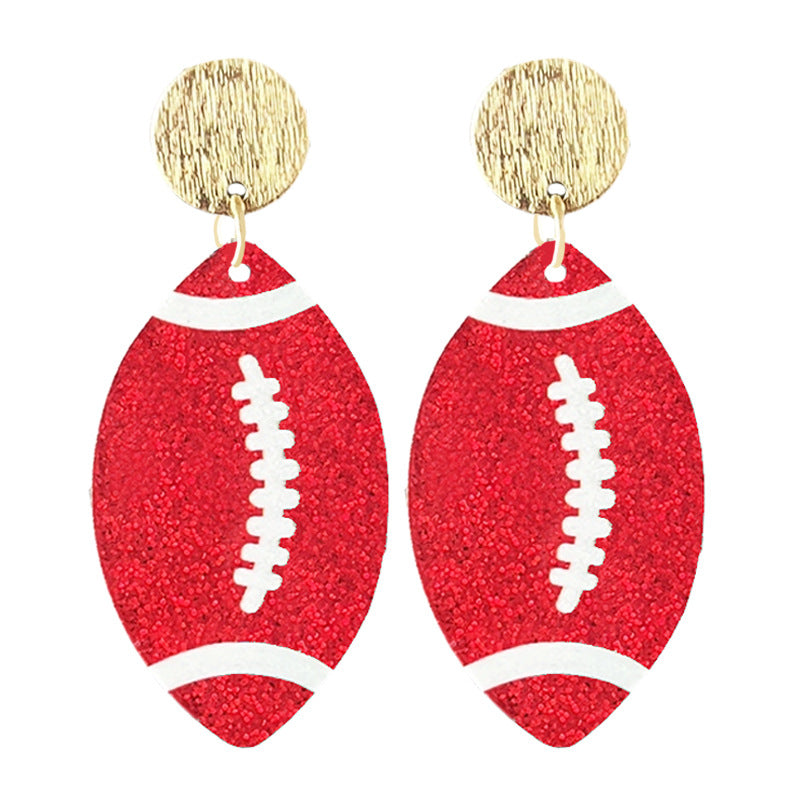 Wholesale Rugby football color-blocking shiny acrylic earrings