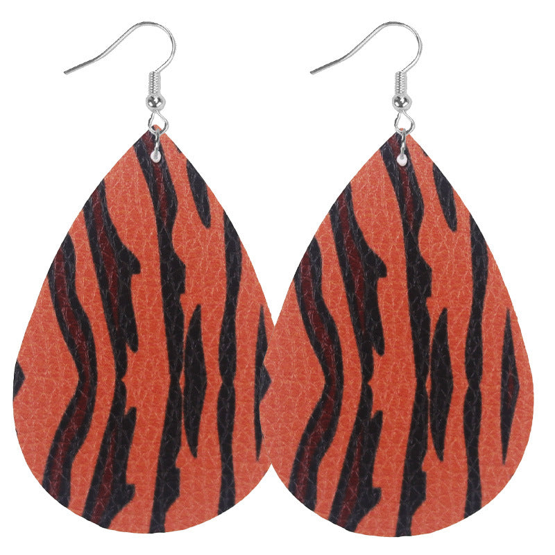 Wholesale 2pairs/pack Cow Print Leopard Print Tiger Print Double Sided Print Leather Earrings