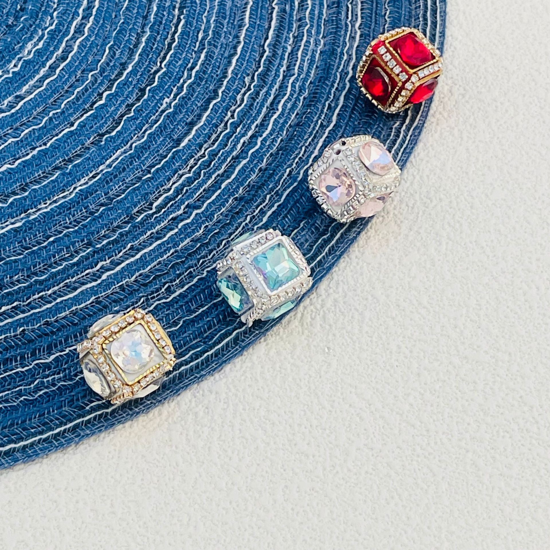 Wholesale  DIY 6pcs Diamond-encrusted  Square Crystal Soft Pottery Diamond Ball Straight Hole Beads  Mobile Phone Chain Key Chain