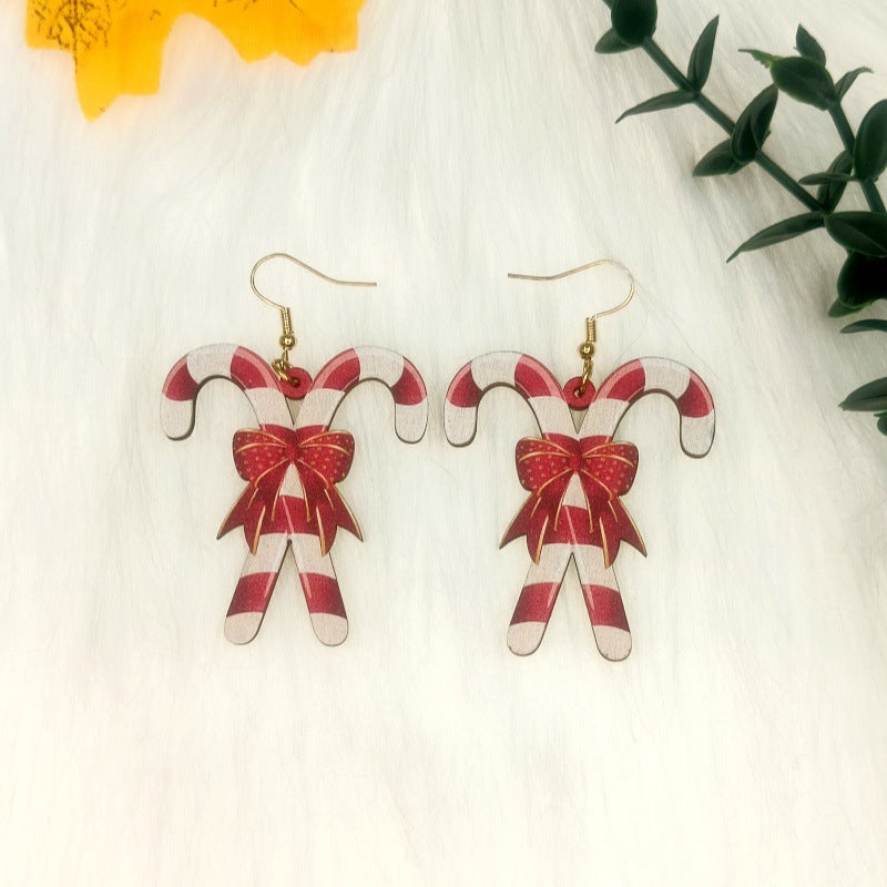 Wholesale Wood Cutting Color Printing Creative Christmas Elk Earrings
