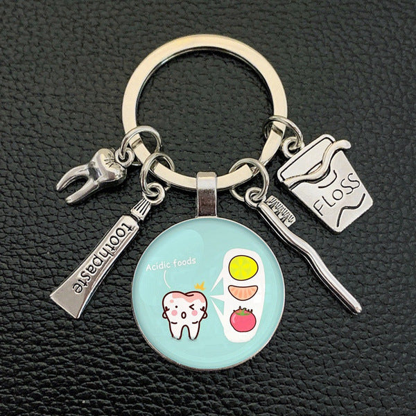Wholesale Cute Teeth Glass Toothbrush Toothpaste Keychain Pendant