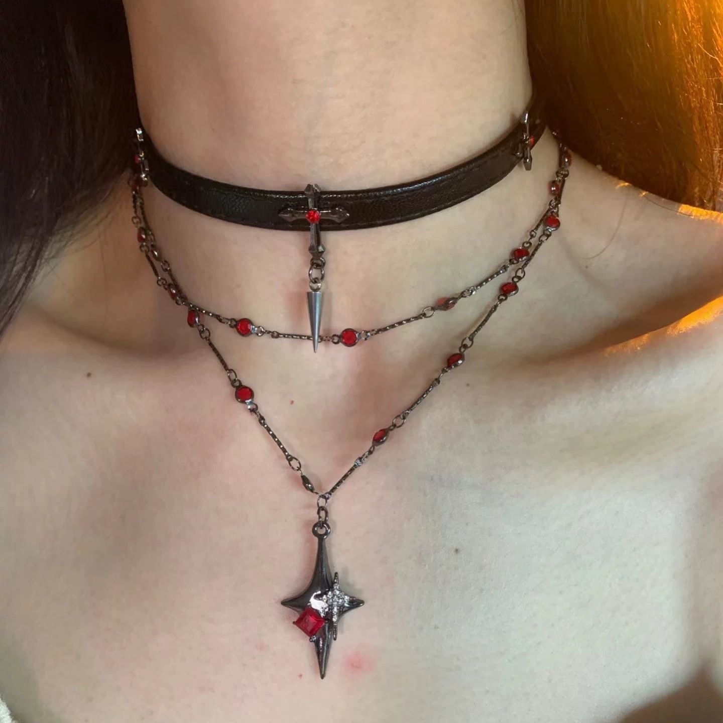 Wholesale Gothic style red cross dark long necklace