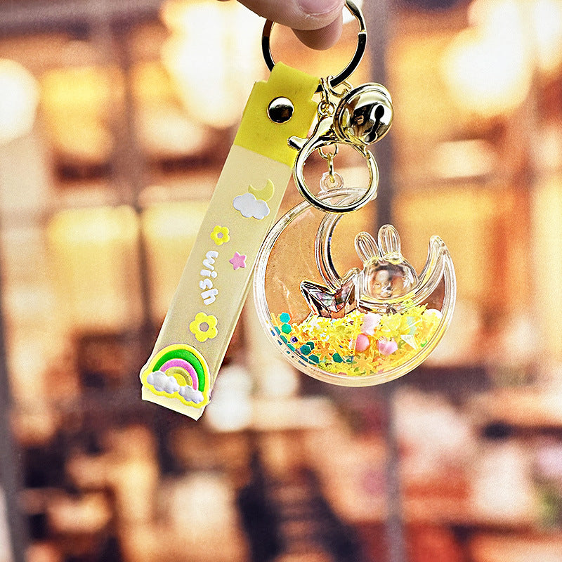 Wholesale Quicksand Moon Rabbit Acrylic Liquid Keychain