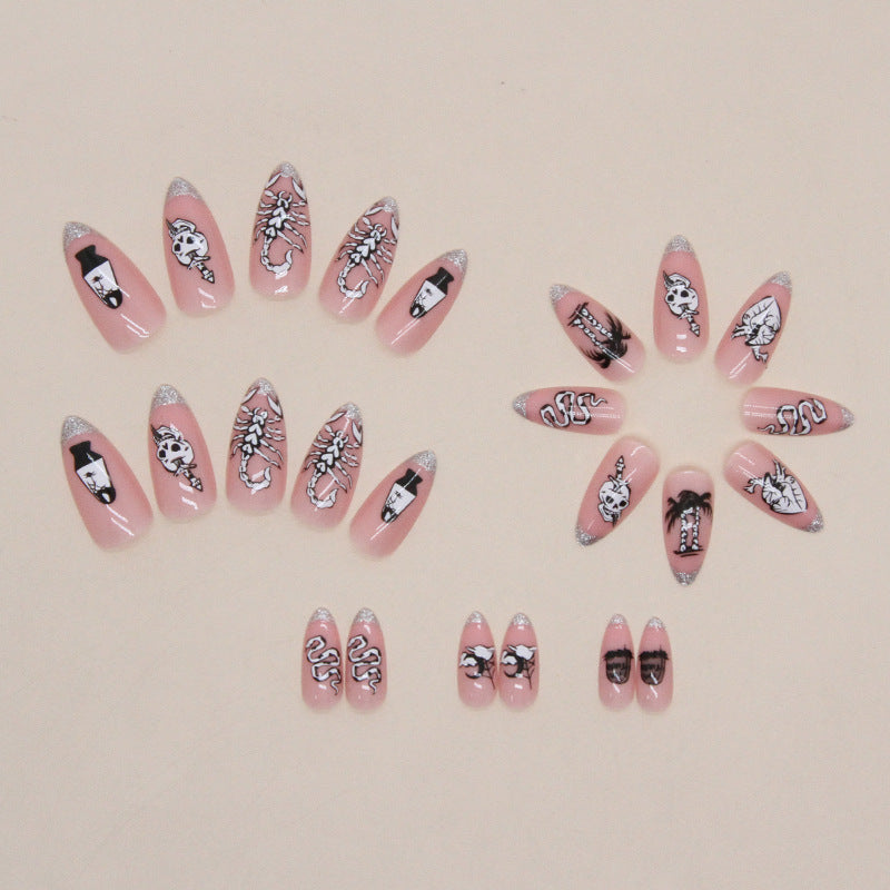 Wholesale Pink Skull French Glitter Nail Stickers