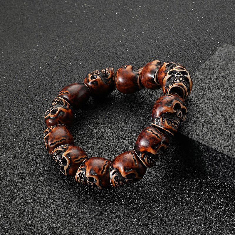 Wholesale Beaded Punk Resin Halloween Skull Bracelet