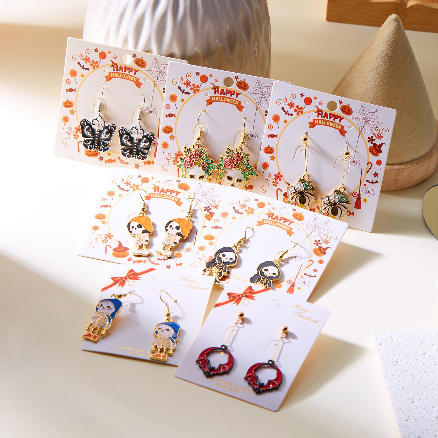 Wholesale Halloween Asymmetrical Pumpkin Ghost Earrings