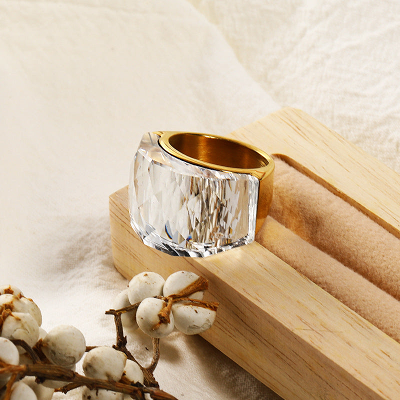 Wholesale Titanium Steel 18k Gold Ring with Large Colored Stones