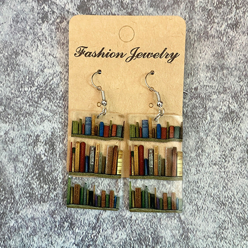 Wholesale Waterdrop Splicing Bookshelf Acrylic Teacher' s Day Earrings