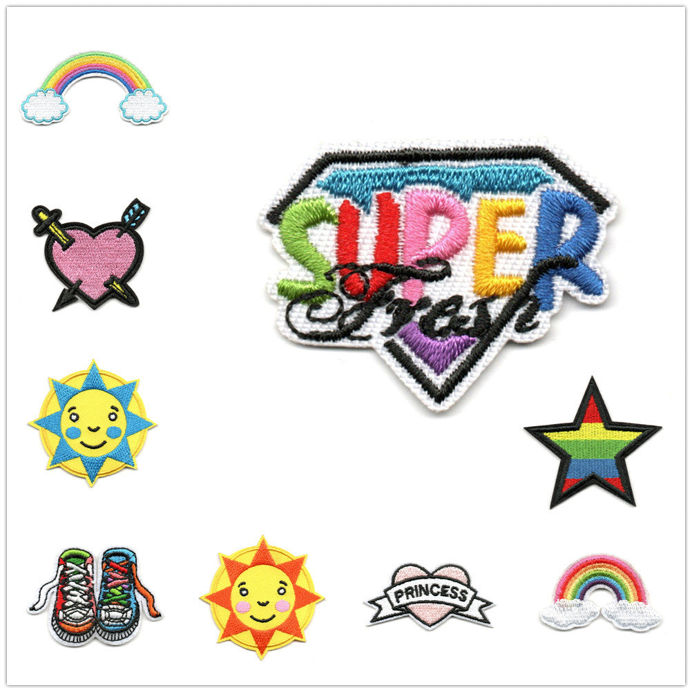 Wholesale Embroidered Patch Applique Trendy Cartoon Sun Flowers Rainbow Star Fruit Sew On Badge For Clothing DIY Craft Gift