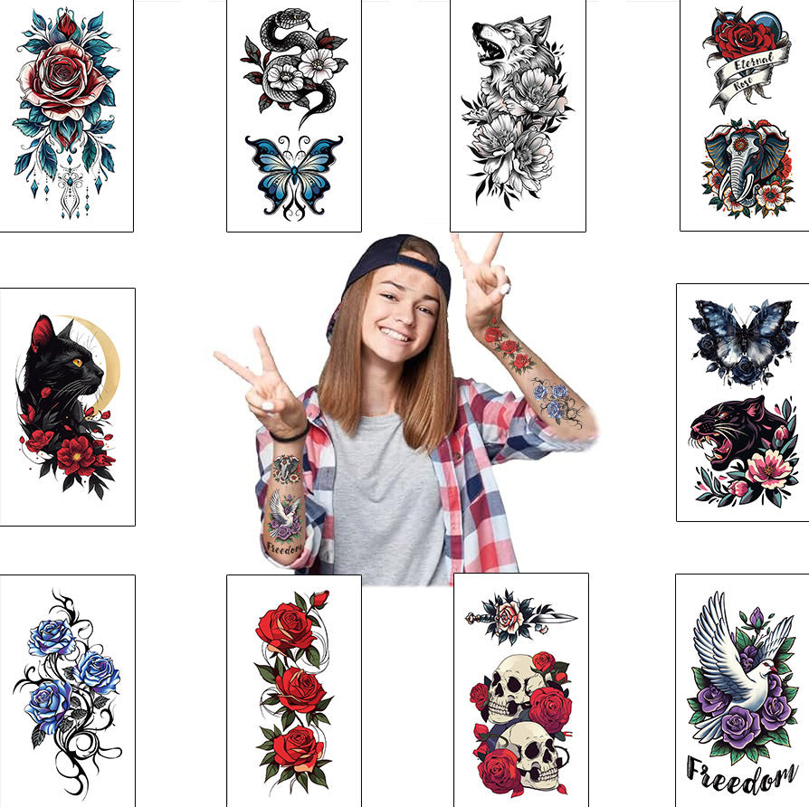 Wholesale 10pcs/pack Flower Series Tattoo Sticker Waterproof Party Party Gift Funny Fun Face Sticker