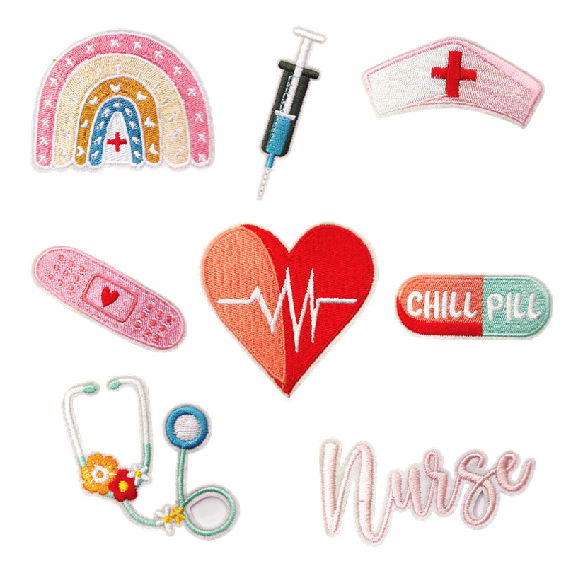 Wholesale Cartoon Heart Embroidered Iron On Patches For Nurse S Day Clothing Decoration
