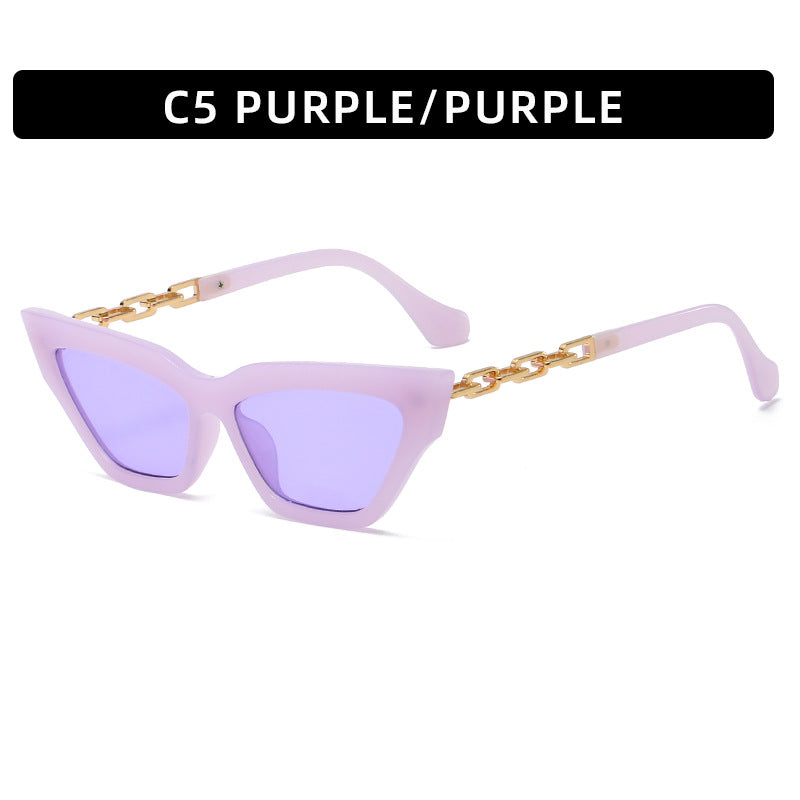 Wholesale PC Chain Cat Eye Retro Small Frame Sunglasses