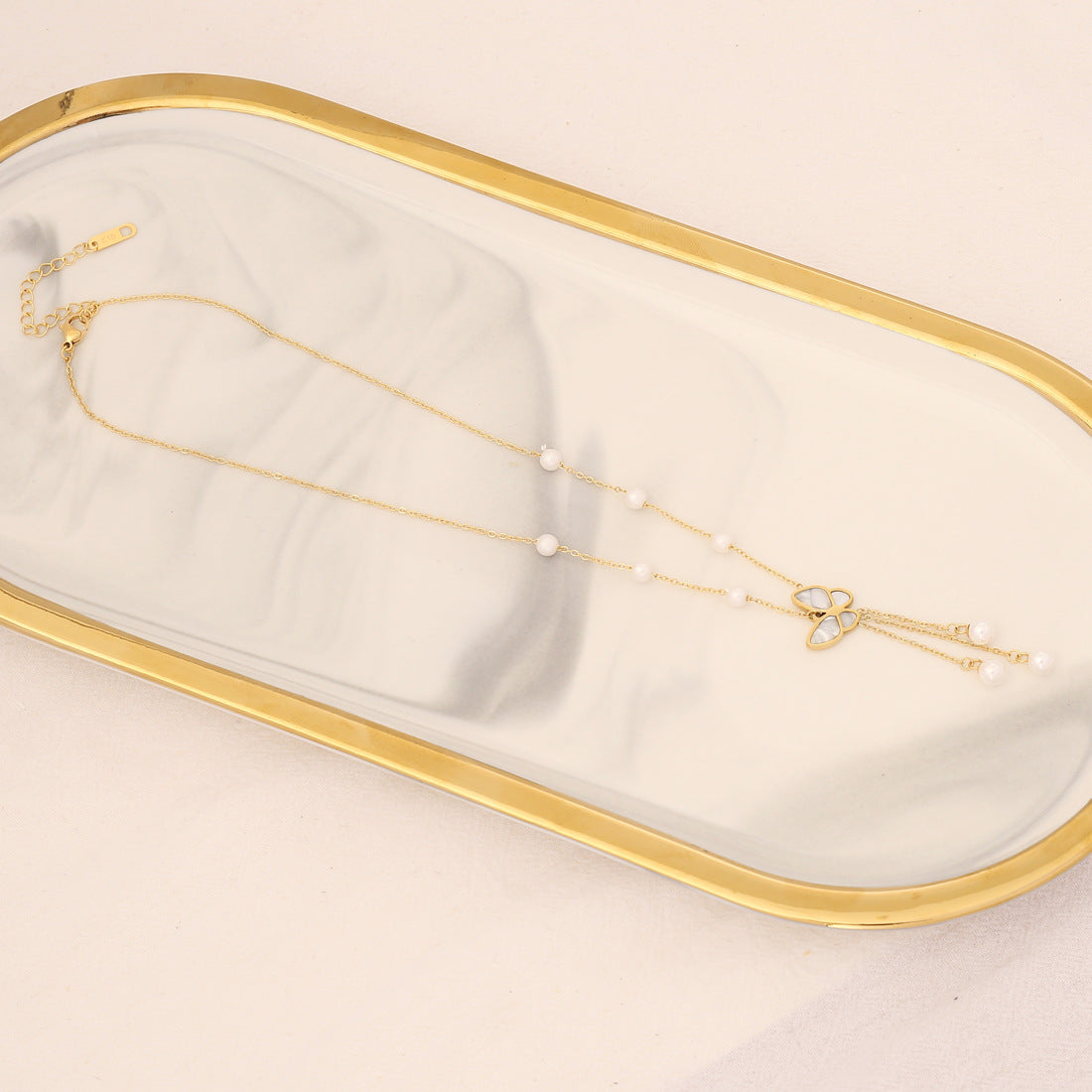 Wholesale Pearl Butterfly Stainless Steel Multilayer Necklace