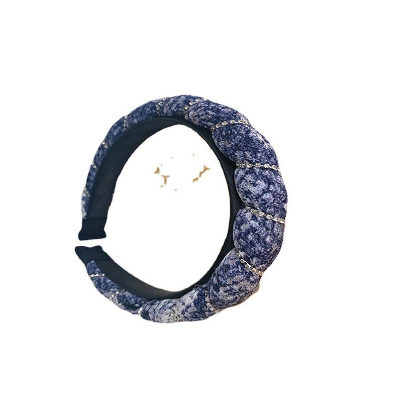 Wholesale Leopard Pattern Diamond Chain Circled Fabric Hair Hoops