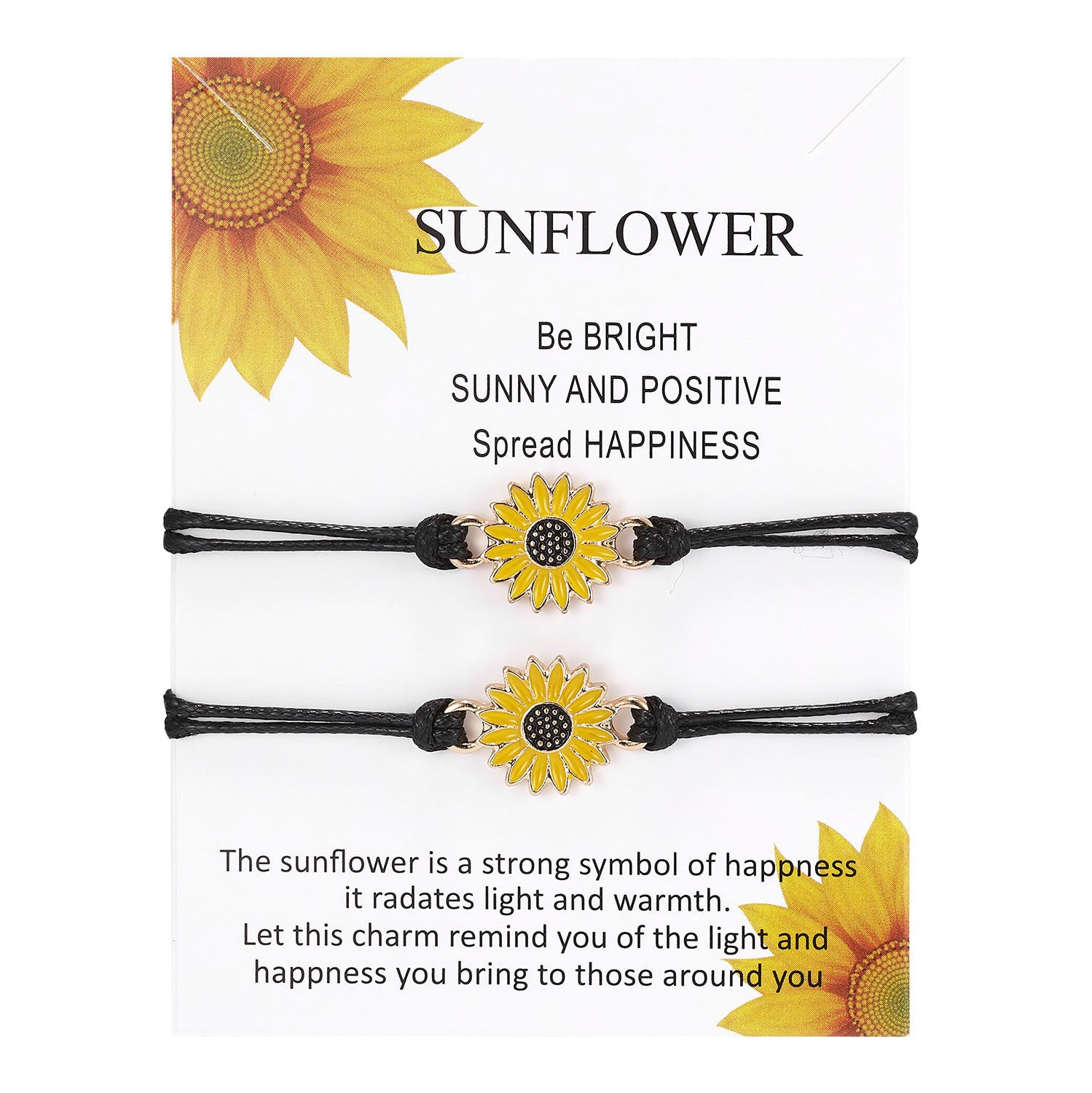 Wholesale Geometric 8-character Volcanic Stone Sunflower 2-piece Braided Adjustable Paper Card Bracelet