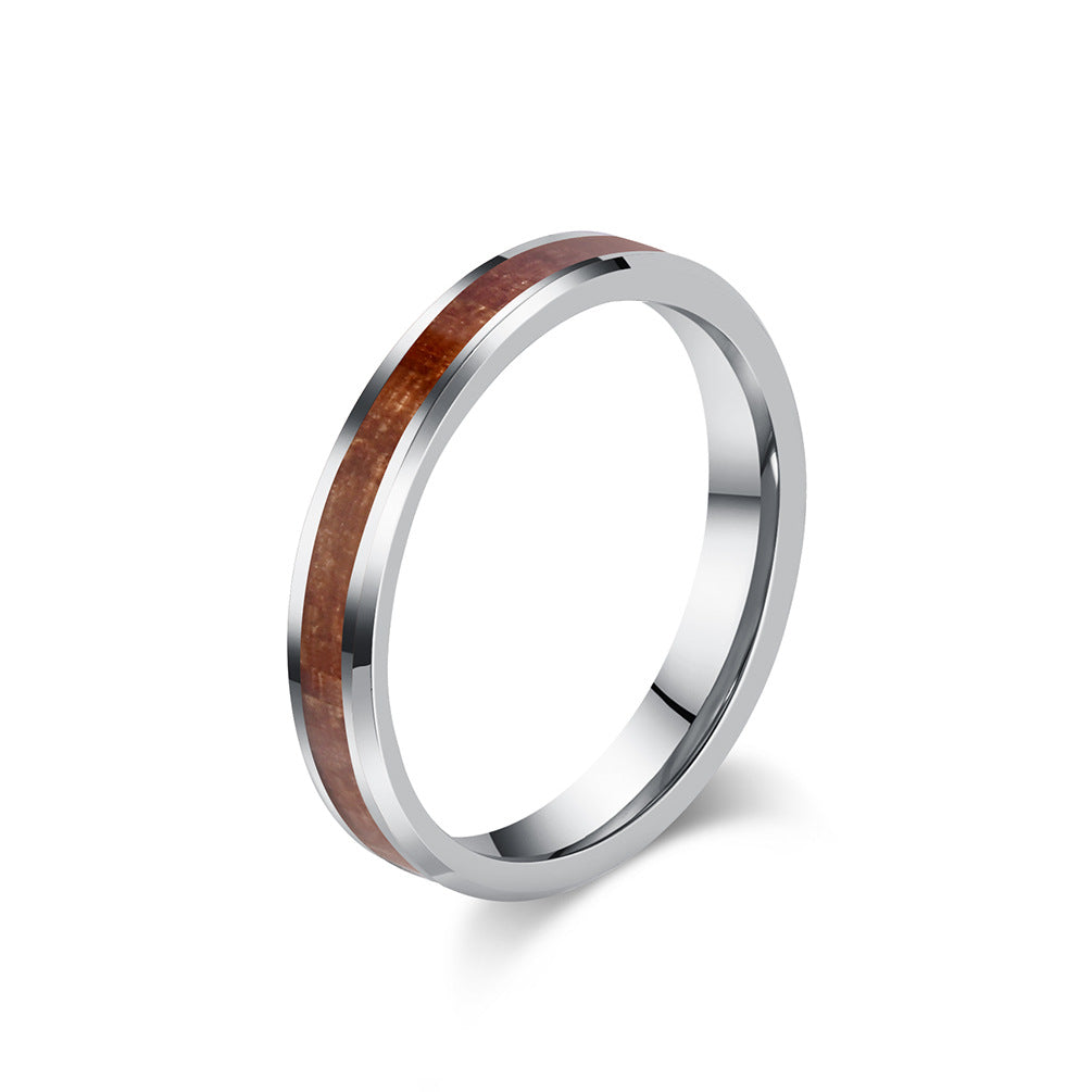 Wholesale Simple 468MM tungsten steel inlaid wood grain leather ring