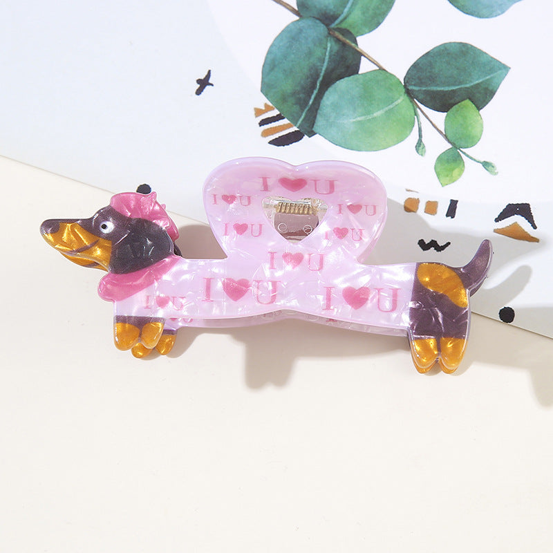 Wholesale Dachshund Shape PVC Hair Clip For Women Spray Painted Cute Hair Accessory