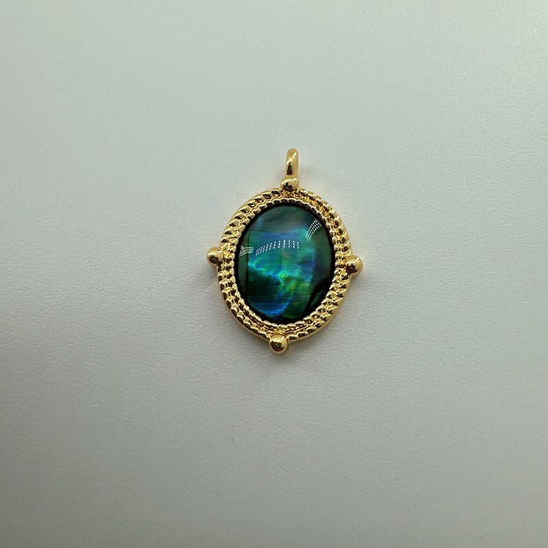 Wholesale 18K Gold Plated Copper Natural White Abalone Butterfly Four Leaf Flower Vintage Oval Pendant