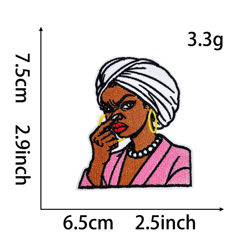 Wholesale Funny Black Girl Pajama Embroidered Patch Sequin Iron On Adhesive Back For Coat Decoration