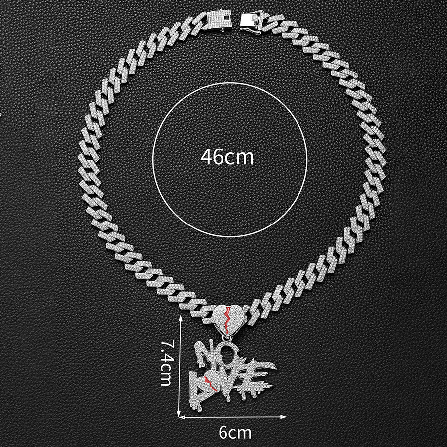 Wholesale Hip-hop Letters NO LOVE Pendant Split Heart Necklace