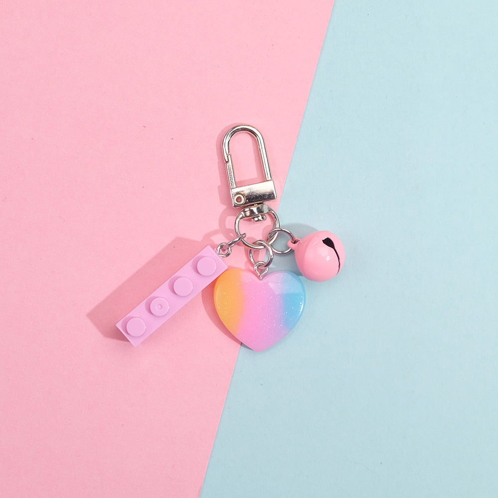 Wholesale 10PCS Resin Building Blocks Candy Color Tricolor Heart Bell Pendant Keychain