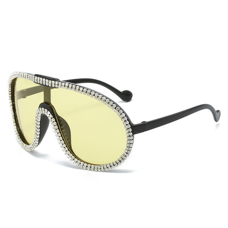 Wholesale Large Frame Diamond One-piece Fashionable Aviator Sunglasses