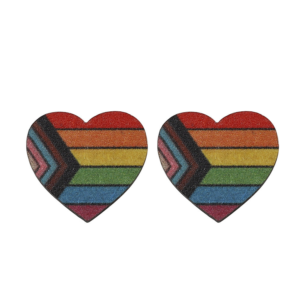 Mes de orgullo al por mayor Rainbow Gay Star Heart Flag Pendientes de madera