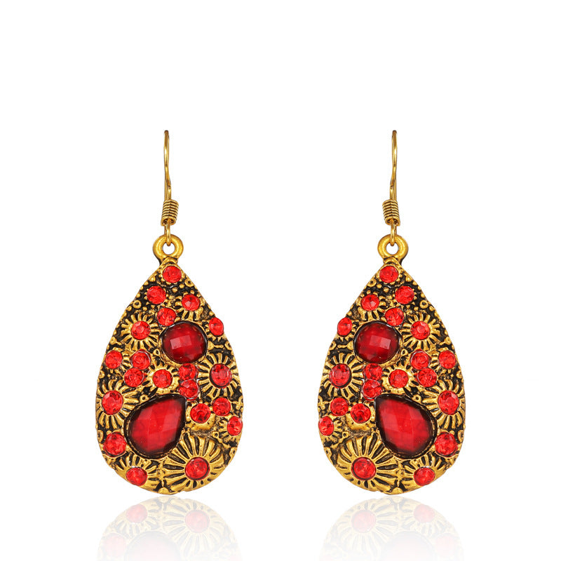 Wholesale Creative Water Drop Gem Set with Diamonds for Ancient Ethnic Style Earrings