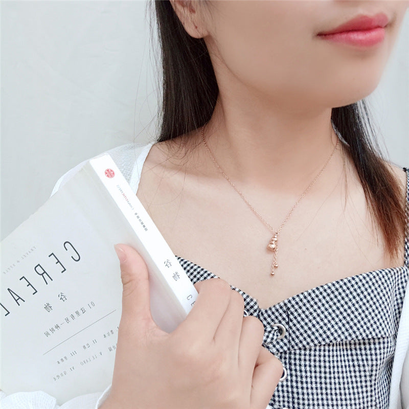 Wholesale Titanium Steel Gold Gourd Tassel Necklace Simple Korean Style Collarbone Chain Women S Everyday Fashion Jewelry Gift