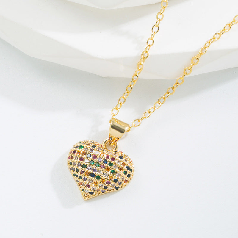 Wholesale Copper Plated Real Gold Inlaid with Colorful Zirconium Love Necklace Full of Diamond Sweater Chain
