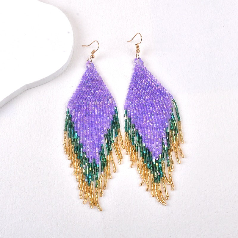 Wholesale Boho Rice Beads Long Tassel Earrings