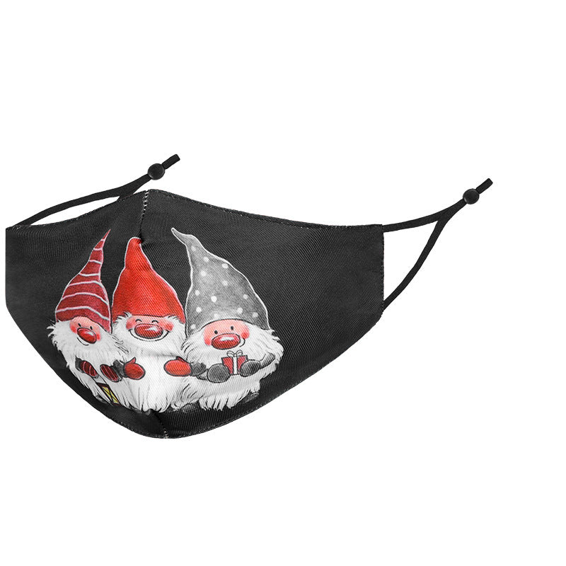 Wholesale Christmas Winter Warm Cartoon Black Three-Layer Printed Washable Cloth Cotton Mask