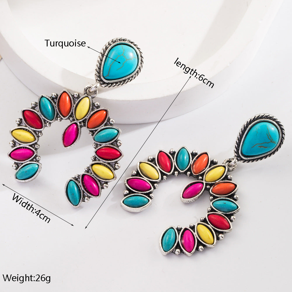 Wholesale Bohemian Turquoise Exaggerated Earrings