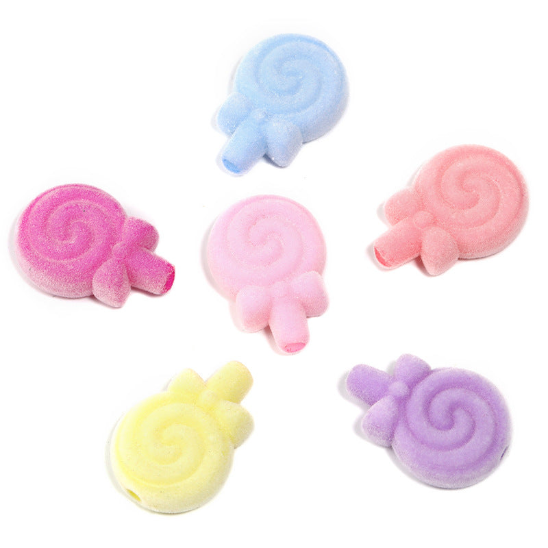 Wholesale 50pcs Plush Ice Cream Lollipop Acrylic Flower Straight Hole DIY Beads