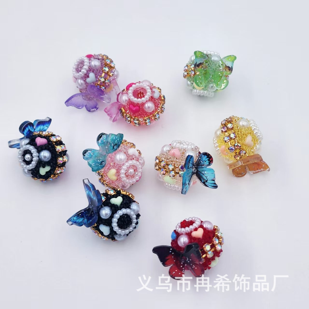 Wholesale 10pcs  Butterfly Love Soft Sugar Straight Hole Heavy Beads DIY Mobile Phone Chain Beads