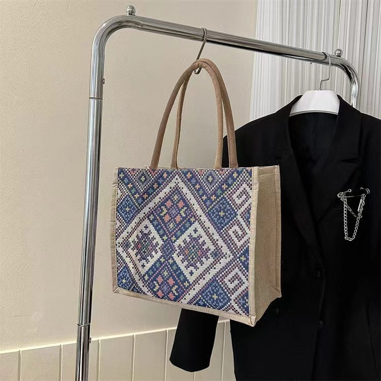 Wholesale Polyester cute cotton and linen portable large capacity commuter lunch bag tote bag canvas bag