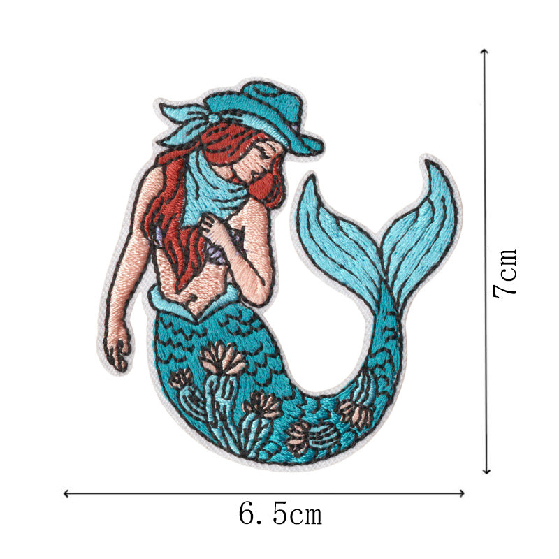 Wholesale West Coast Retro Mermaid Adhesive Embroidered Patches Guitar Cactus Nautical Design For Coat Repair Chic Craft Supply Boutique Resale
