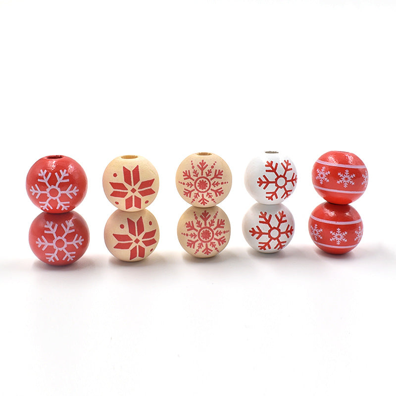 Wholesale 10PCS DIY Accessories  Christmas Colorfulful Snowflake Wood Beads