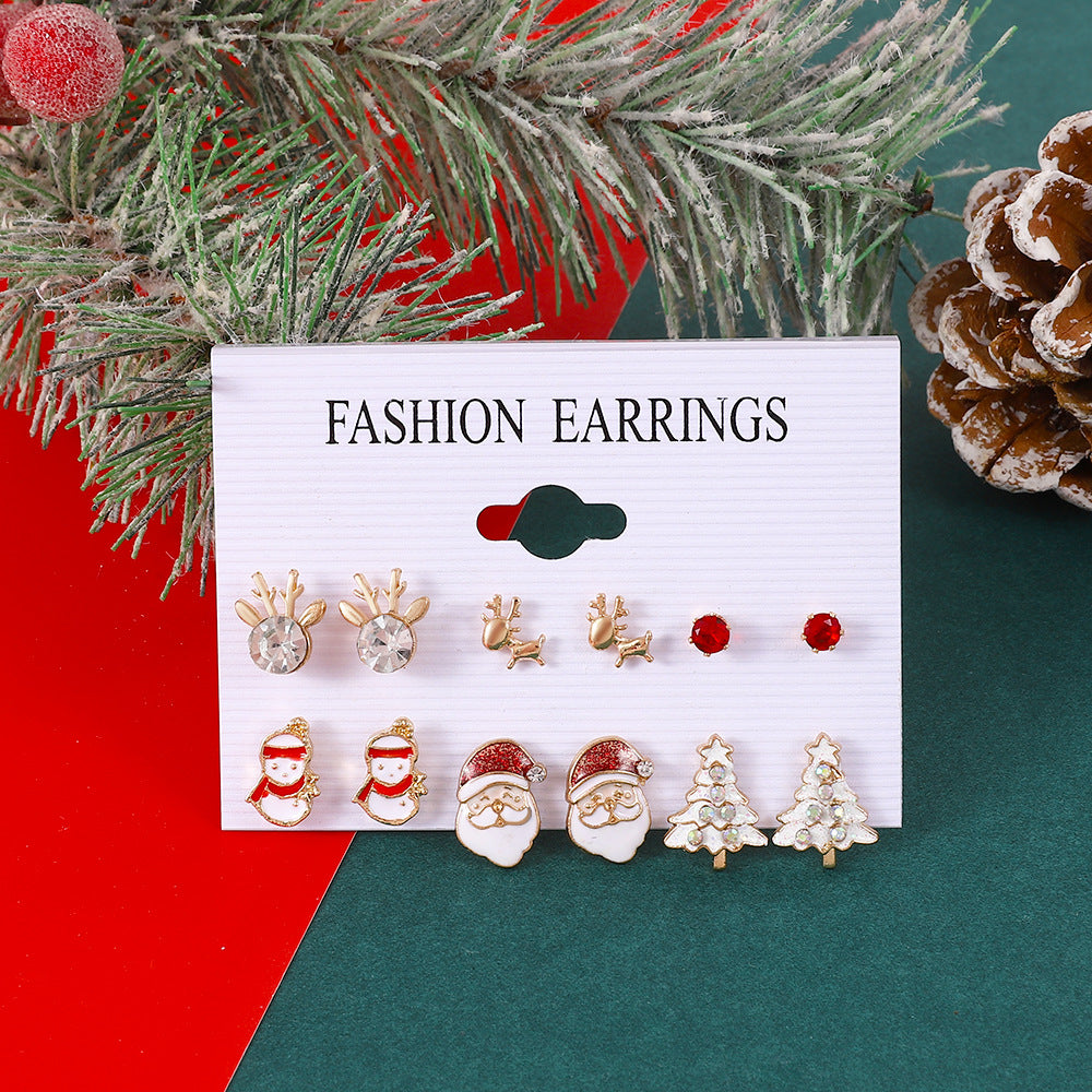 Wholesale Christmas Santa Claus Drops Oil Snowflake Bells Christmas Tree Alloy Earrings