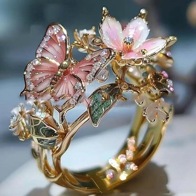 Wholesale Color Drop Oil Ring Butterfly Finger Alloy Opening Ring