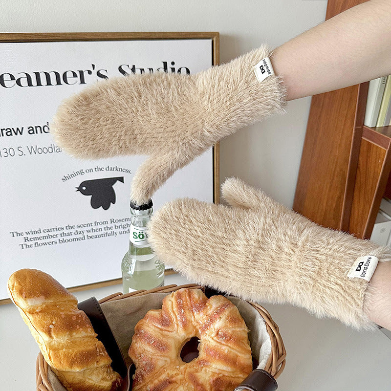 Wholesale Candy Colored Soft Glutinous Plush Autumn and Winter Thickened Mittens