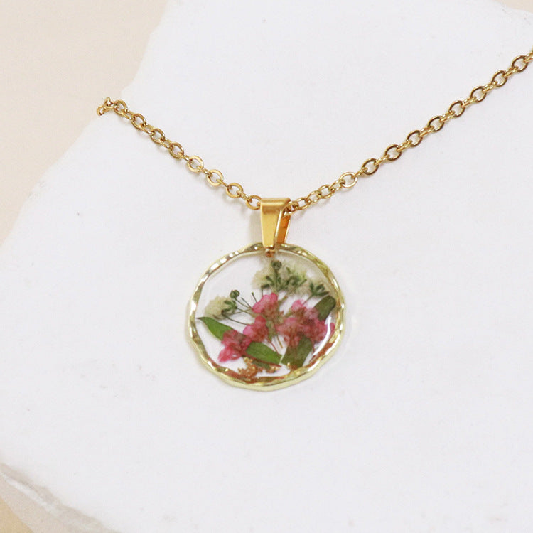 Wholesale 6pcs Moon Series Dried Flower Handmade Epoxy Pendant Necklace